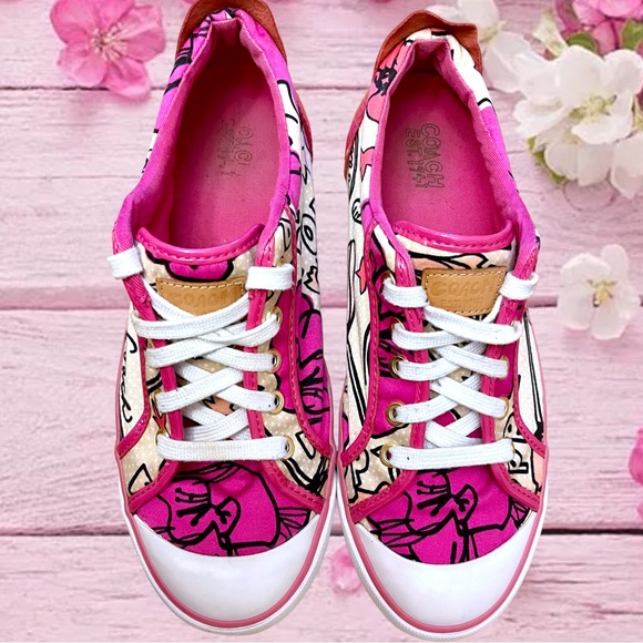 Coach Poppy Barrett Pink Spring Low Top Patent Sneakers Shoes Size 9 - Picture 8 of 13